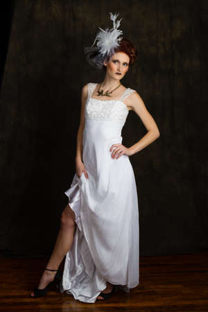 Portrait of a Beautiful vintage stylized woman on her wedding dayの写真素材