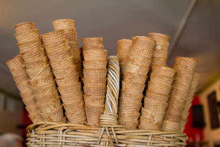 Waffle Cones in an Ice Cream Shop - Carmel Californiaの写真素材