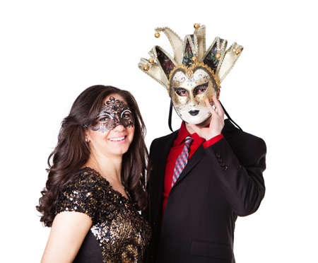 Beautiful young people  with Venetian Masks and formal dress Masqueradingの写真素材