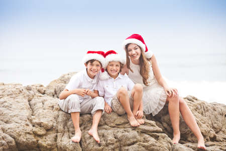 Christmas Family Portrait at the Beach in Malibu,Californiaの写真素材