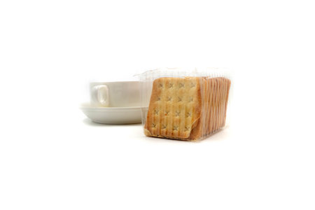 Sugar coated biscuits, sugarless healthy malkist cracker biscuits on white background isolatedの写真素材