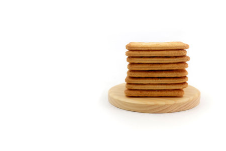 Sugar coated biscuits, sugarless healthy malkist cracker biscuits on white background isolatedの写真素材
