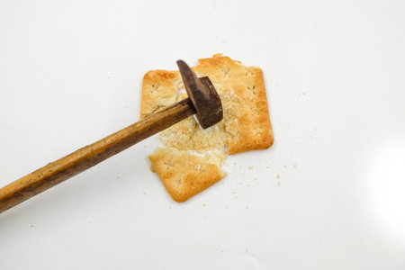 Sugar coated biscuits, sugarless healthy malkist cracker biscuits on white background isolatedの写真素材