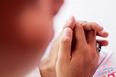 close up of praying handsの写真素材