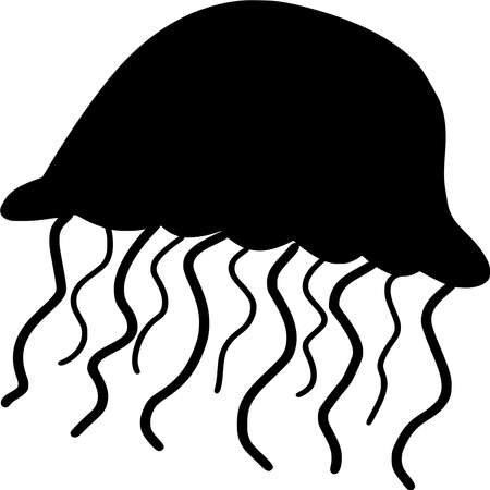 Vector silhouette of Jellyfish on white backgroundのイラスト素材