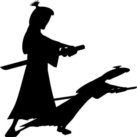 Vector silhouette of Samurai on white backgroundのイラスト素材