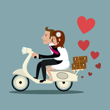 Married couple on a mopedのイラスト素材