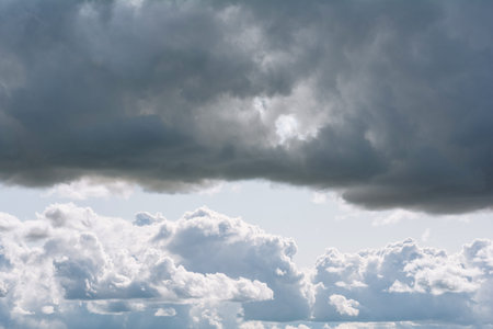 Sky with clouds, clouds scape background, cumulonimbus cumulus clouds weather nature. Dark storm...