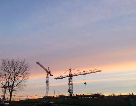 Construction at sunset.の写真素材
