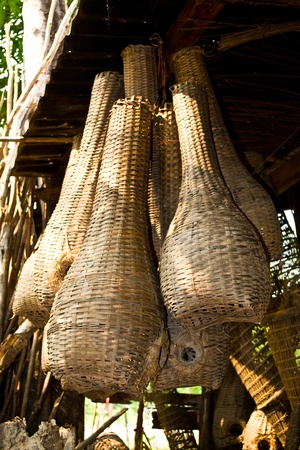 Bamboo traps the animal's intended to trap fish by rural villagers in Thailand.の写真素材
