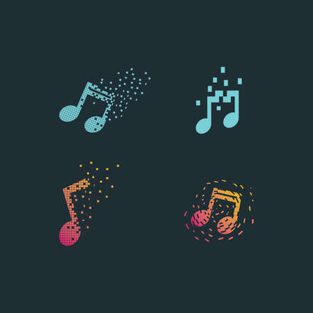 Pixel music note tyechnology logo vector designのイラスト素材