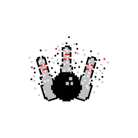 Pixel art Bowling logo and symbol on white backgroundのイラスト素材