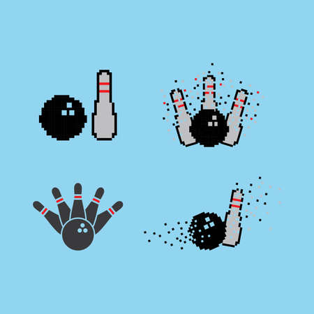 Pixel art Bowling logo and symbol on white backgroundのイラスト素材