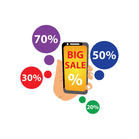 Hand with smarphone discount message illustrationのイラスト素材