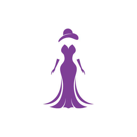 Silhouette retro lady with dress and hat vector designのイラスト素材