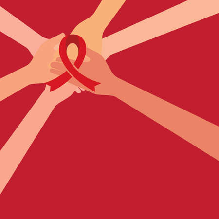 Hand with ribbon Breast cancer awareness illustration flat designのイラスト素材