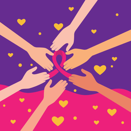 Hand with ribbon Breast cancer awareness illustration flat designのイラスト素材