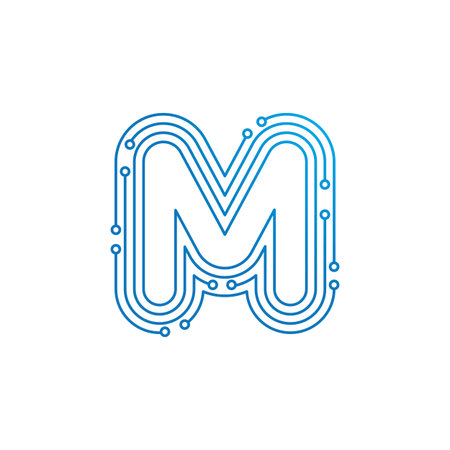 M initial letter Circuit technology illustration logo vector templateのイラスト素材