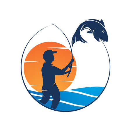 Fishing logo vector flat design templateの写真素材