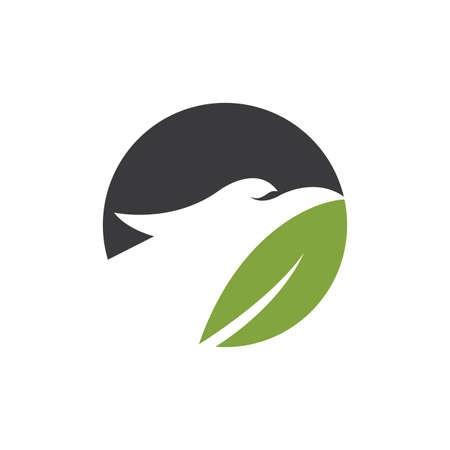 Falcon eagle bird with green leaf  illustration logo designのイラスト素材