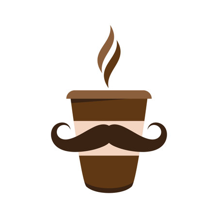 coffee cup and moustache logo vector flat designのイラスト素材