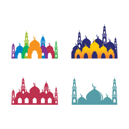 Ramadhan kareem poster banner islamic wallpaper mousque logo icon flat design vectorのイラスト素材