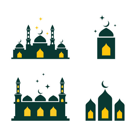 Islamic mosque Ramadan Mubarak greeting cards design vector flat designのイラスト素材