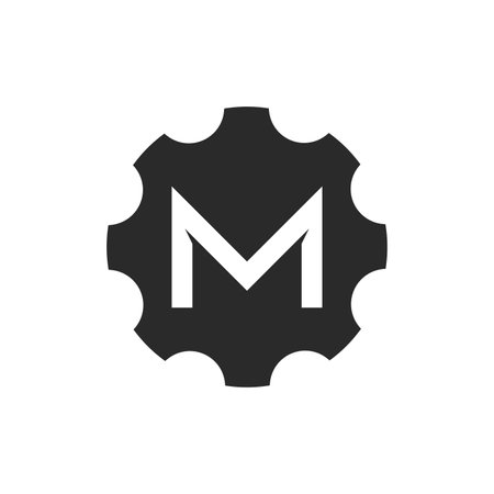 Gear with M letter initial illustration logo icon vector flat design templateのイラスト素材