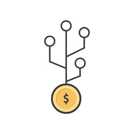 Coin with dollar sign and branching lines, suitable for financial concepts, investment themes, economic growth, and money related designs and projects.のイラスト素材