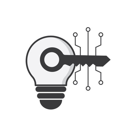 Innovative technology concept with light bulb, key, and circuit board for solutions and innovation in the tech industryのイラスト素材
