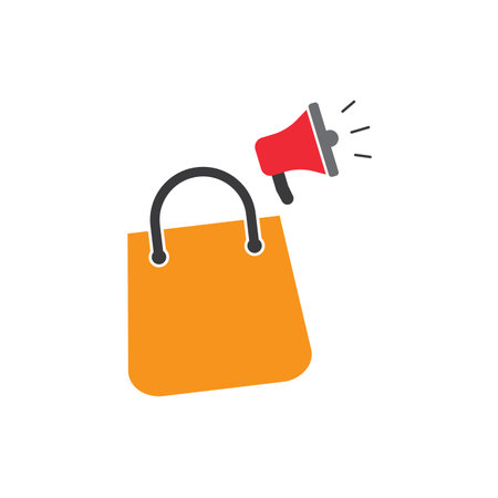 Orange shopping bag and red megaphone promoting salesのイラスト素材