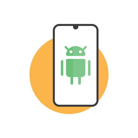 Green robot on a smartphone screen, suitable for technology conceptsのイラスト素材