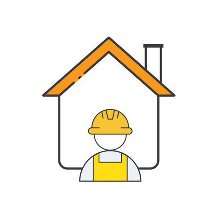 Construction worker in house outline, suitable for construction industry, real estate, home...