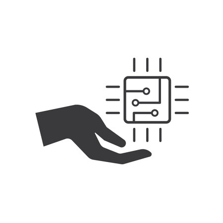 Hand holding microchip, symbolizing innovation. Suitable for tech, innovation, microchip,...