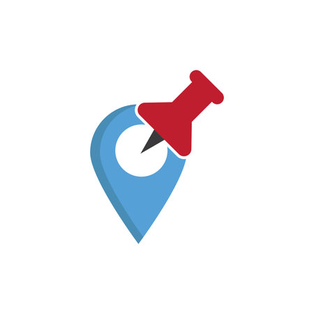 Red pushpin marks blue location pinpoint.のイラスト素材