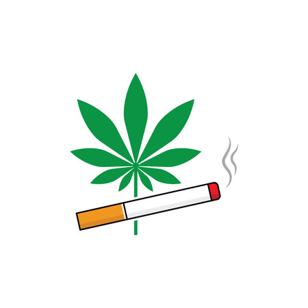 Green cannabis leaf complements a smoking cigarette in a thought provoking composition. Ideal for articles on cannabis culture and smoking addiction.のイラスト素材