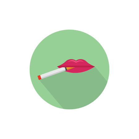 Pink lips exhale cigarette smoke; perfect for antismoking campaigns, health articles, or lifestyle blog headers.のイラスト素材
