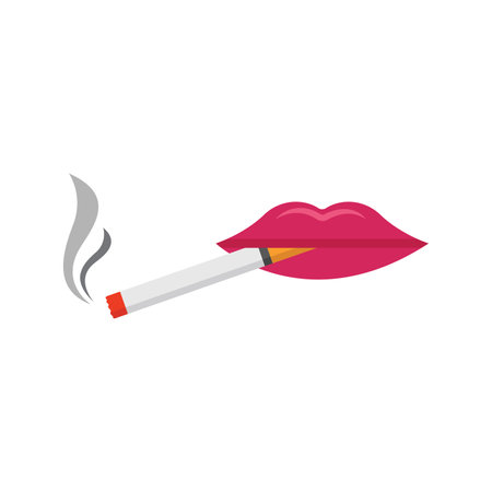 Pink lips exhale cigarette smoke; perfect for antismoking campaigns, health articles, or lifestyle blog headers.のイラスト素材