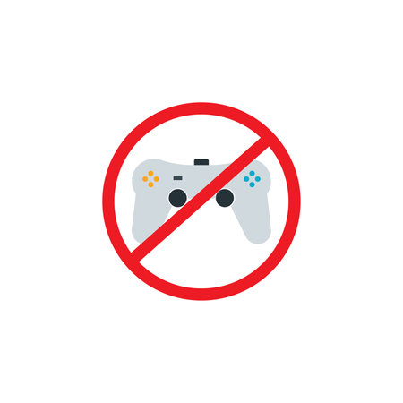 Red circle prohibits use of game controller prohibiting gaming.のイラスト素材