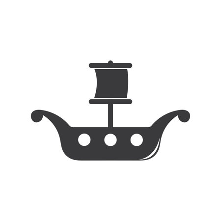 Black silhouette of a Viking ship suitable for travel posters, historical designs, tattoo inspiration, logo elements, and adventure themed graphics.のイラスト素材