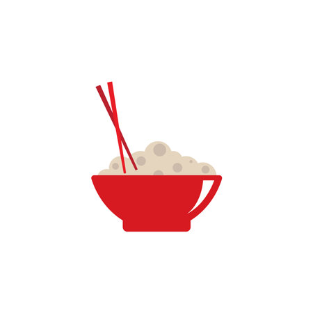 Rice in a red bowl with red chopsticks.のイラスト素材