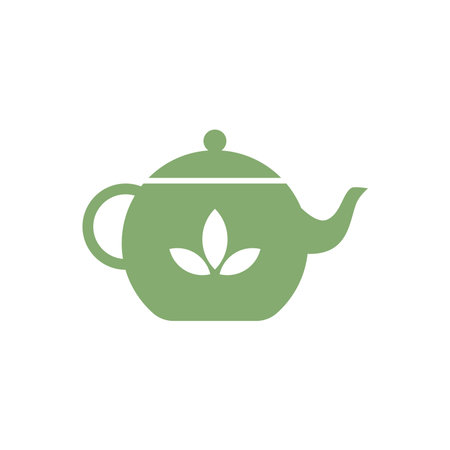 Tea glass , teapot with leaf design iconのイラスト素材