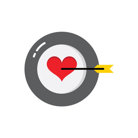 Arrow pierces a red heart inside a gray target symbol.のイラスト素材