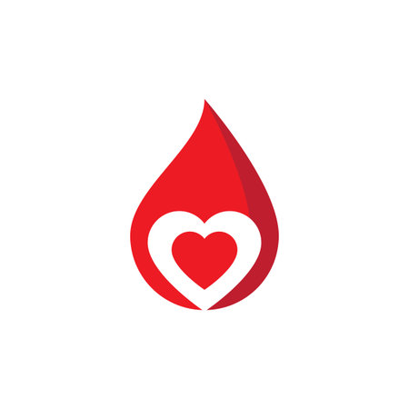 Red blood drop shape with a white heart.のイラスト素材