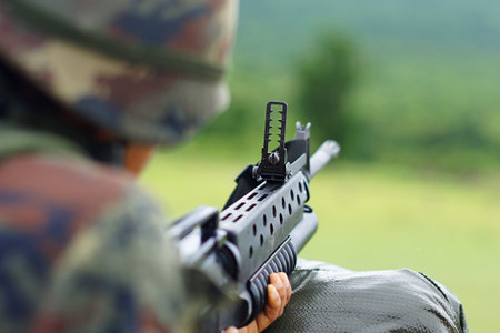 Soldier Gunman Aiming His Target
