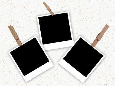 Set of the photos hanging on a white backgroundの写真素材