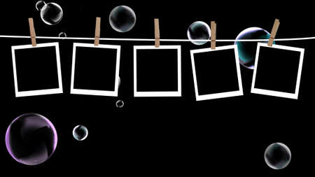 Set of the photos hanging on a black background With Bubbleの写真素材