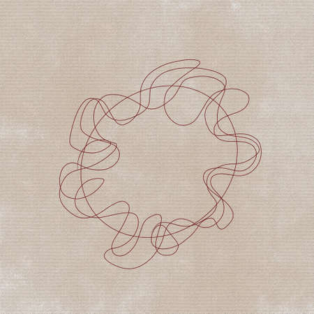 abstract red lines circle on beige color canvas texture background, warm nude palette, minimalist wallpaperの写真素材