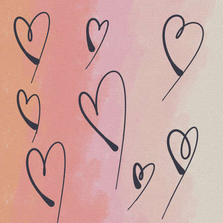 multiple one line hearts, love symbols on pink gradient canvas texture background, minimalist warm palette wallpaperの写真素材