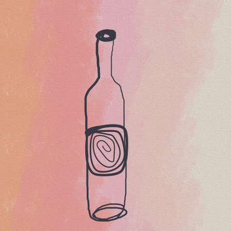 abstract one line digital ilustration of isolated full alcohol beverage wine bottle on canvas texture backgroundの写真素材
